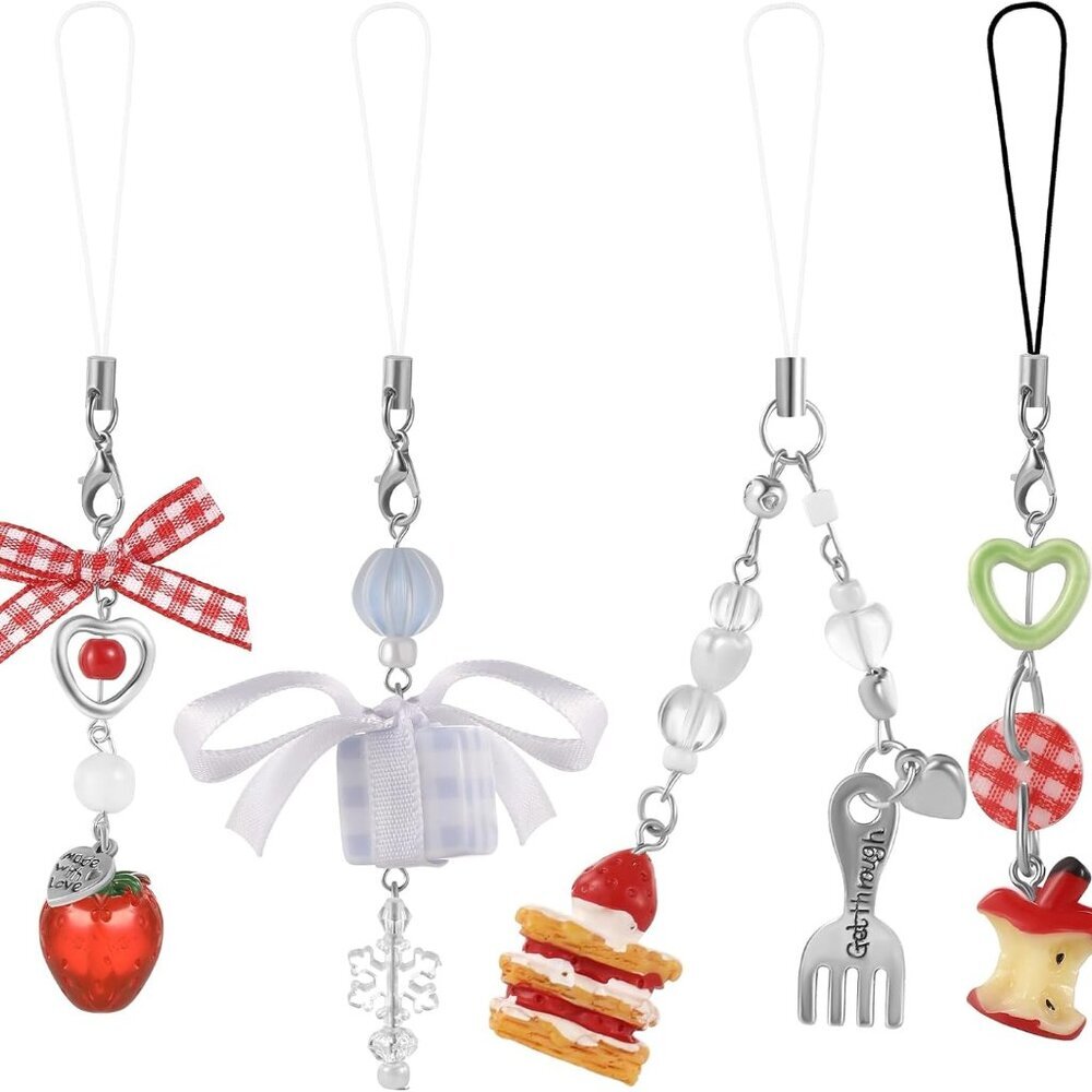 4 PCS Cute Phone Charms Y2K Aesthetic Kawaii Pink Phone Charms Strap Aesthetic f